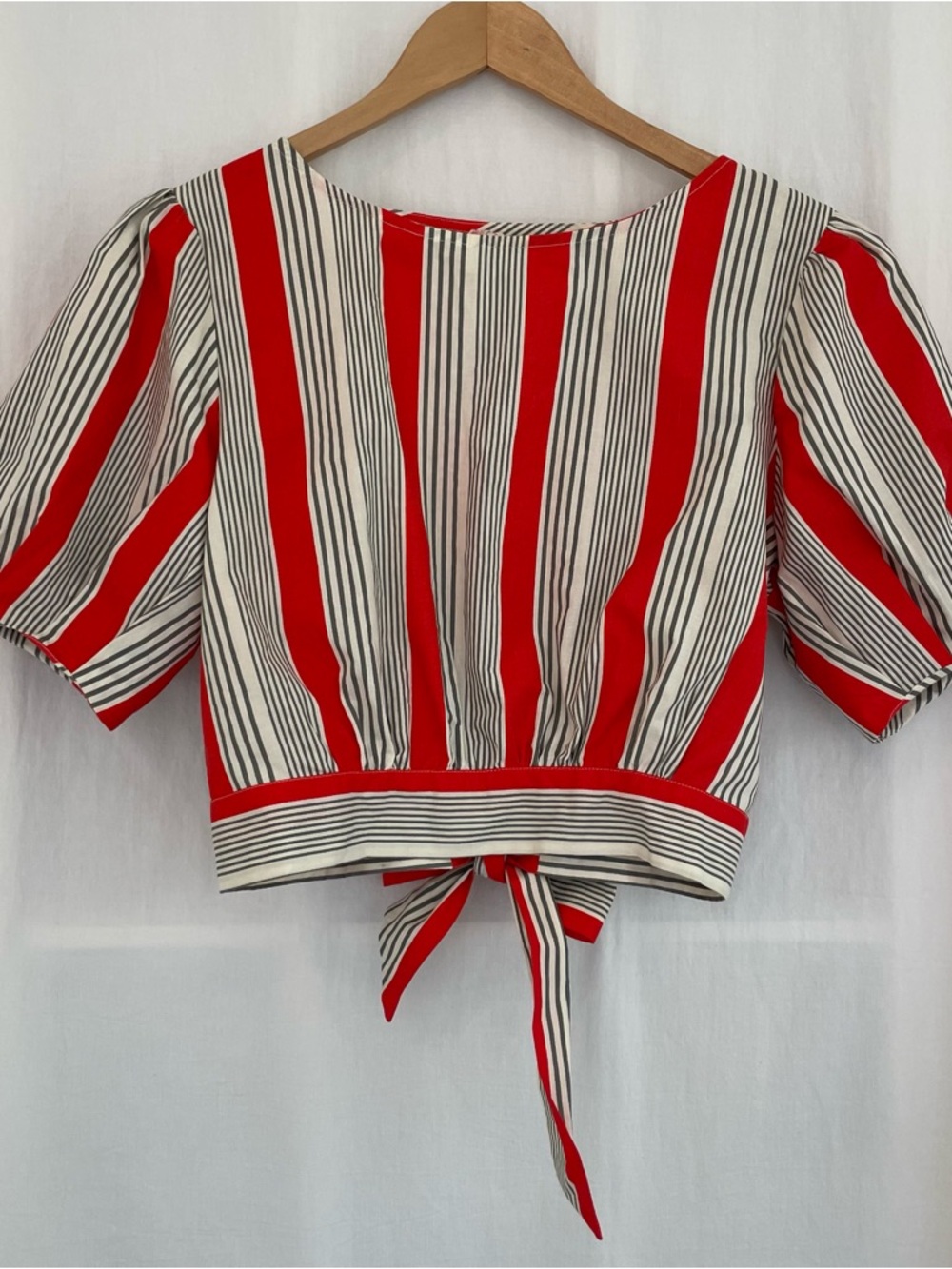 True Destiny Red and White Striped Tie-Back Cropped Blouse